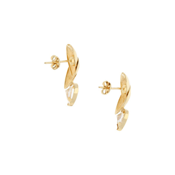 Broqueles laminados con circonia en oro amarillo 14 kilates.
