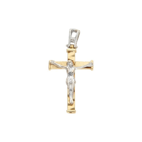 Crucifijo diseño especial en oro dos tonos 14 kilates.