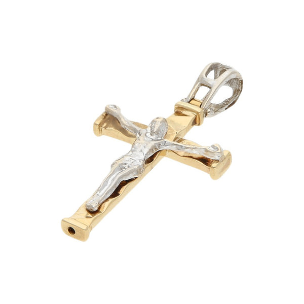 Crucifijo diseño especial en oro dos tonos 14 kilates.