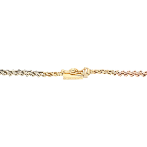 Pulsera eslabón boleado en oro tres tonos 14 kilates.