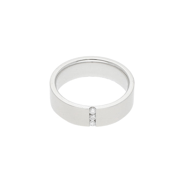Argolla lisa con diamantes en oro blanco 14 kilates.