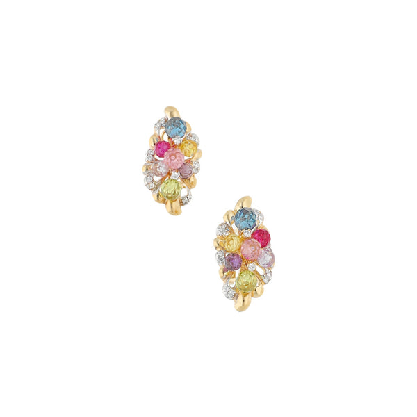 Aretes diseño especial con sintéticos en oro amarillo 14 kilates.
