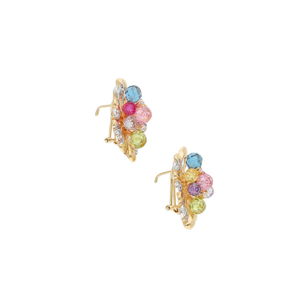 Aretes diseño especial con sintéticos en oro amarillo 14 kilates.
