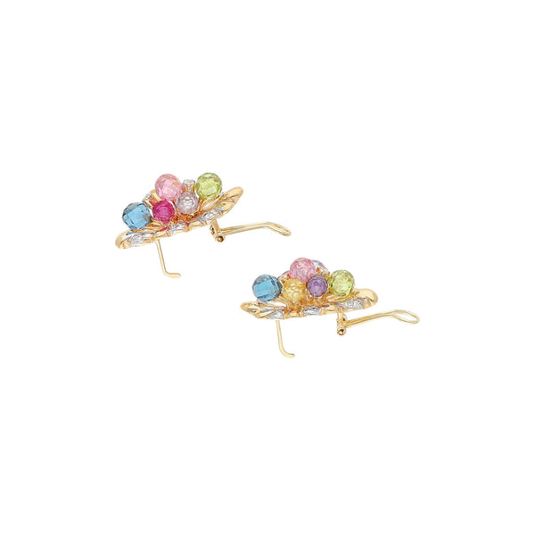 Aretes diseño especial con sintéticos en oro amarillo 14 kilates.