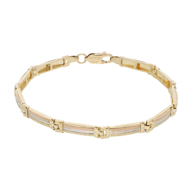 Pulsera eslabón articulado en oro dos tonos 14 kilates.