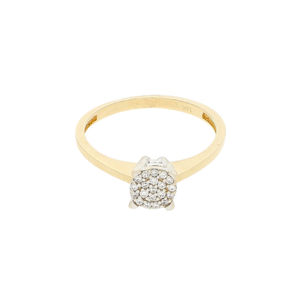 Anillo de compromiso con sintético en oro dos tonos 14 kilates.