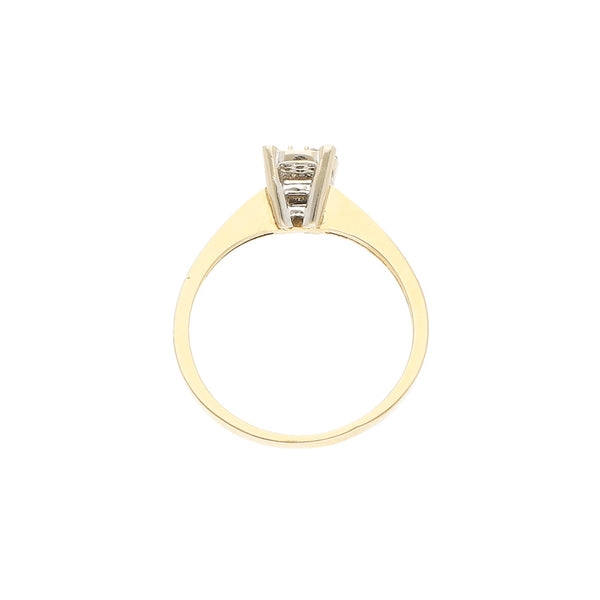 Anillo de compromiso con sintético en oro dos tonos 14 kilates.