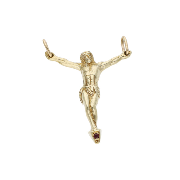 Cristo labrado con sintético en oro amarillo 14 kilates.