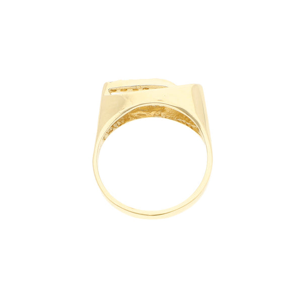 Anillo diseño especial con sintéticos en oro amarillo 14 kilates.
