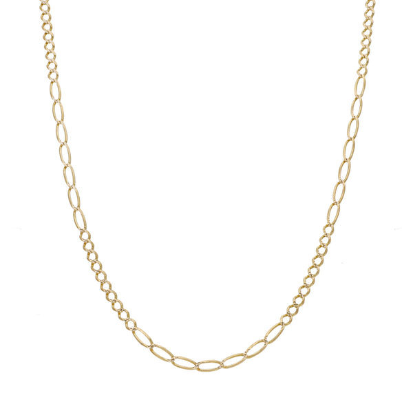 Collar de diez eslabones por siete platinado en oro amarillo 14 kilates.