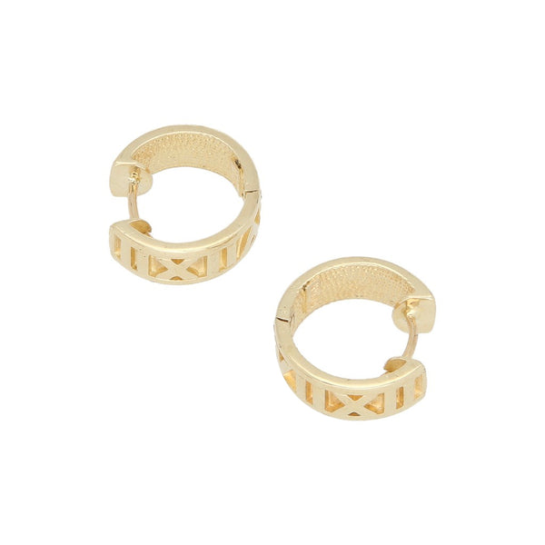 Arracadas articuladas motivo números romanos en oro amarillo 14 kilates.