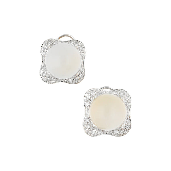 Aretes diseño especial con diamantes y sintéticos en oro blanco 14 kilates.