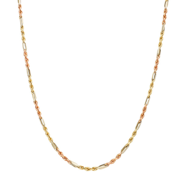 Collar eslabón torzal en oro tres tonos 14 kilates.