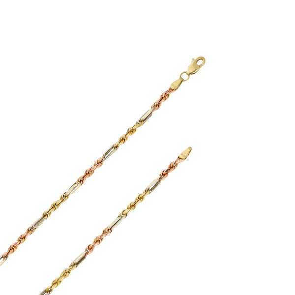 Collar eslabón torzal en oro tres tonos 14 kilates.