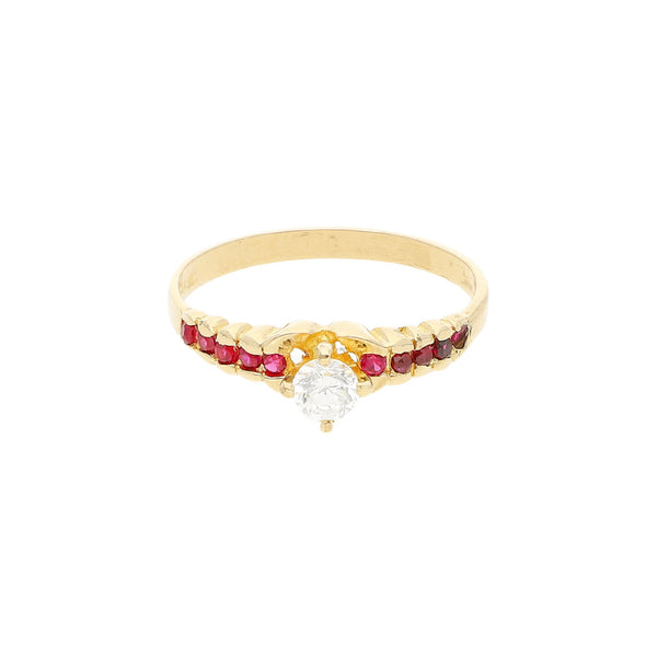 Anillo diseño especial con sintéticos en oro amarillo 14 kilates.