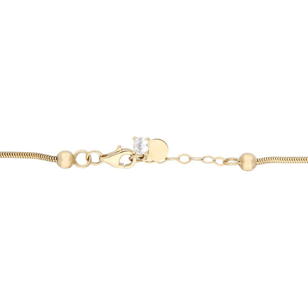Pulsera eslabón cola de ratón con aplicaciones y sinteticos en oro dos tonos 14 kilates.