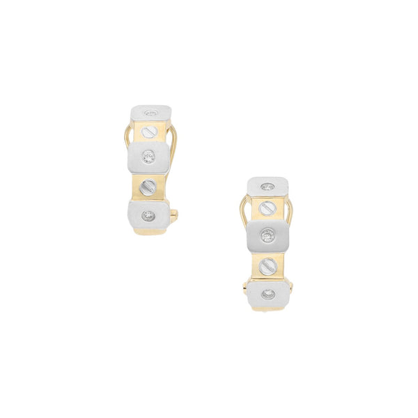 Aretes diseño especial platinados con diamantes en oro amarillo 14 kilates.