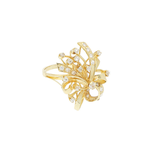 Anillo diseño especial con sintéticos en oro amarillo 14 kilates.