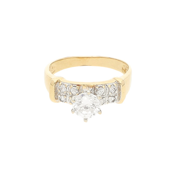 Anillo de compromiso con sintético en oro amarillo 14 kilates.