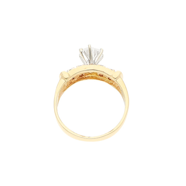 Anillo de compromiso con sintético en oro amarillo 14 kilates.