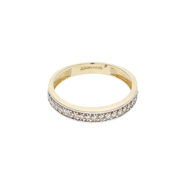 Anillo estilizado con circonias en oro amarillo 14 kilates.