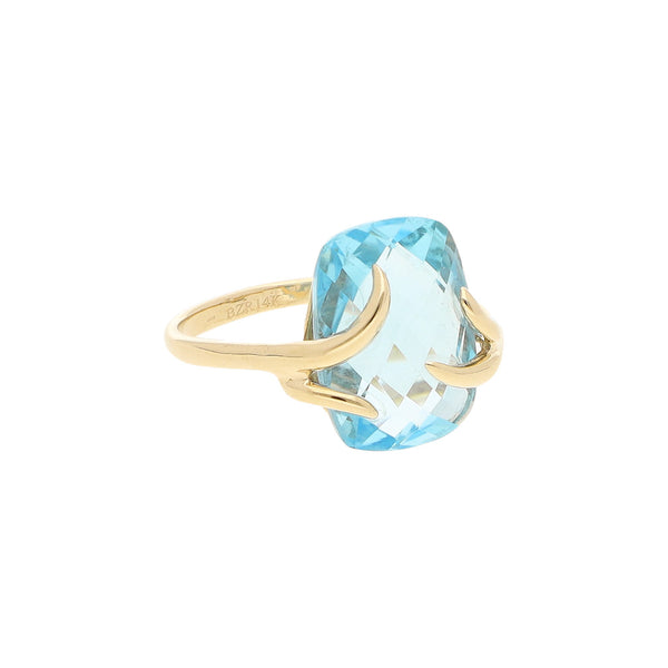 Anillo estilizado con sintético en oro amarillo 14 kilates.