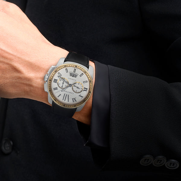 Reloj Cartier para caballero modelo Calibre de Cartier bisel en oro rosa 18 kilates.