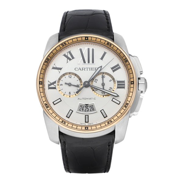 Reloj Cartier para caballero modelo Calibre de Cartier bisel en oro rosa 18 kilates.