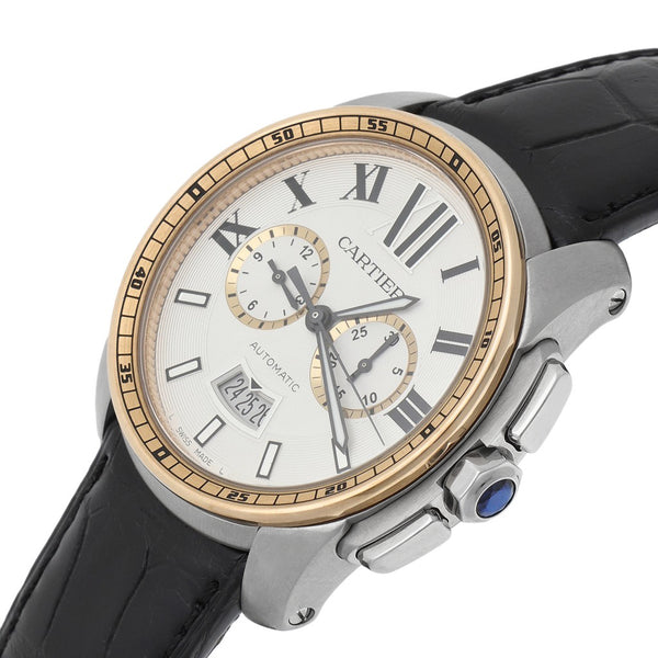 Reloj Cartier para caballero modelo Calibre de Cartier bisel en oro rosa 18 kilates.