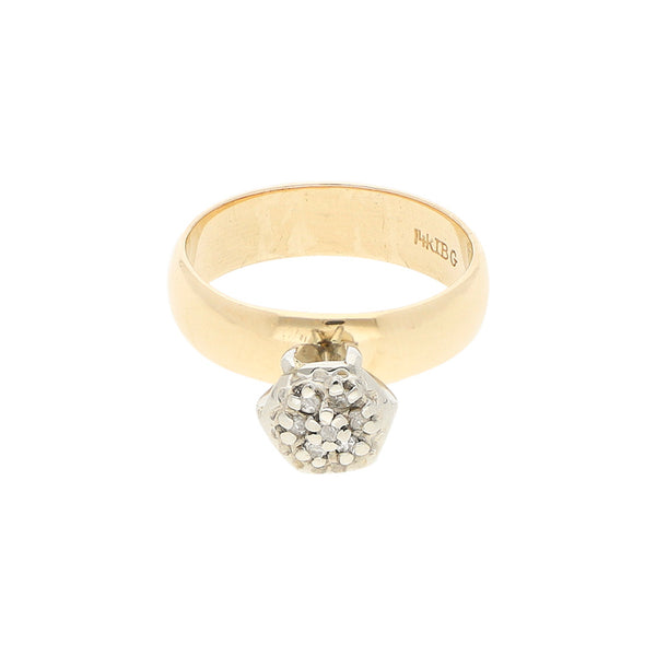 Anillo de compromiso con diamantes en oro dos tonos 14 kilates.