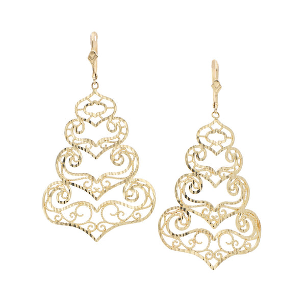 Aretes calados en oro amarillo 14 kilates.