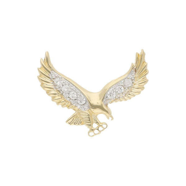Dije diseño especial con circonias motivo águila en oro amarillo 14 kilates.