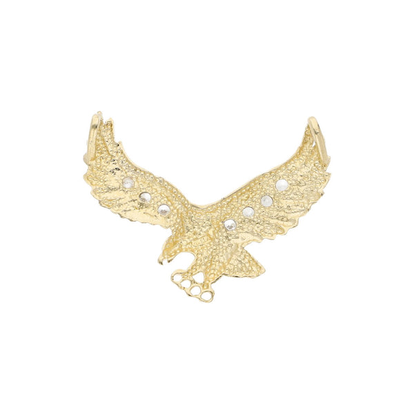 Dije diseño especial con circonias motivo águila en oro amarillo 14 kilates.
