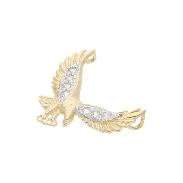 Dije diseño especial con circonias motivo águila en oro amarillo 14 kilates.