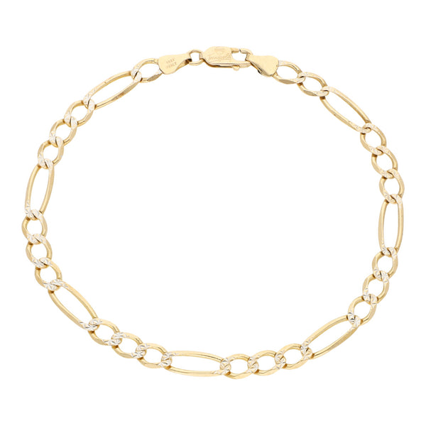 Pulsera de tres eslabones por uno platinado en oro amarillo 14 kilates.