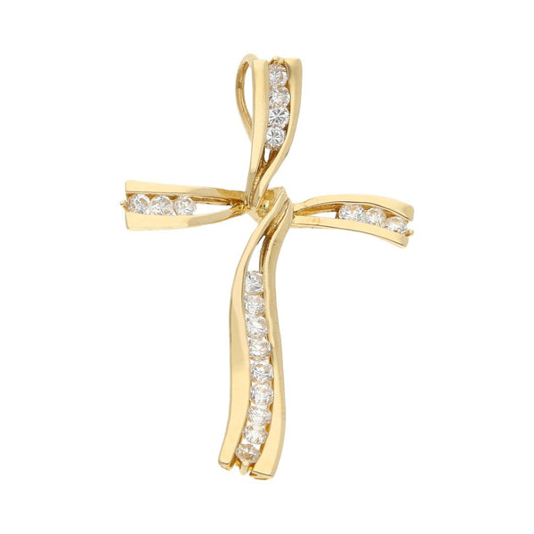 Cruz estilizada con sintéticos en oro amarillo 14 kilates.
