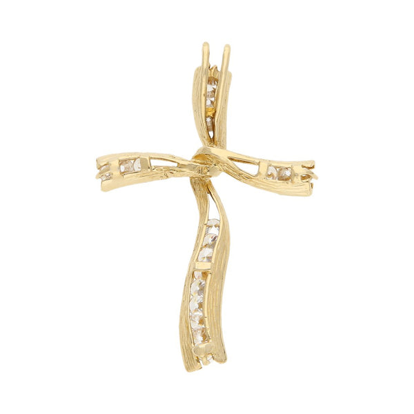 Cruz estilizada con sintéticos en oro amarillo 14 kilates.