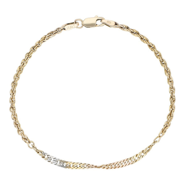 Pulsera eslabón combinado en oro tres tonos 14 kilates.