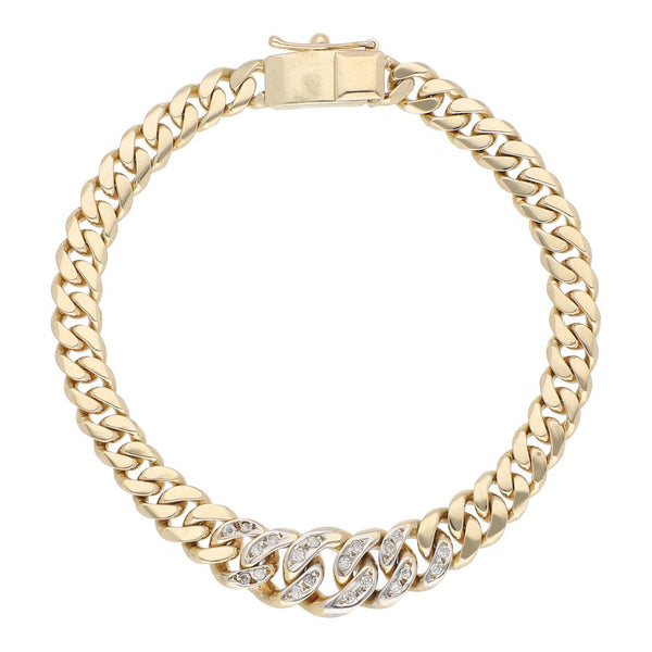 Pulsera eslabón encontrado con diamantes en oro amarillo 14 kilates.