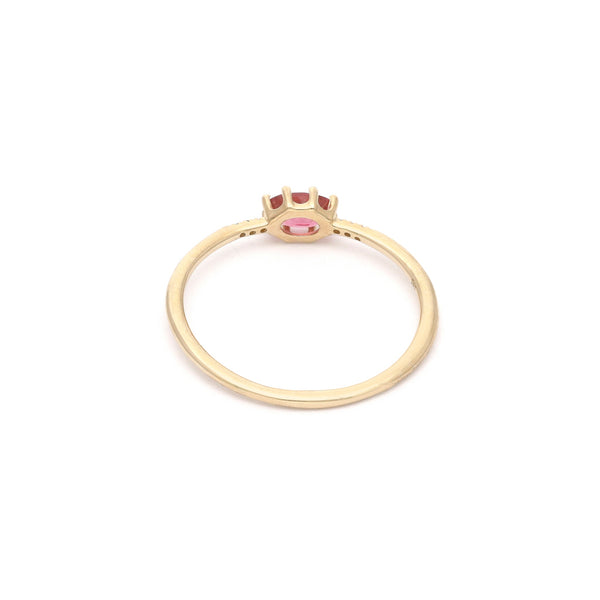 Anillo diseño especial con diamantes y topacio en oro amarillo 14 kilates.