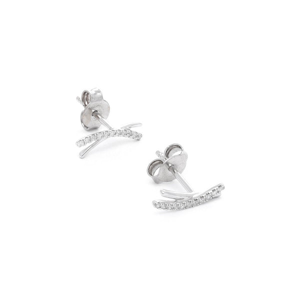 Aretes estilizados con diamantes en oro blanco 14 kilates.