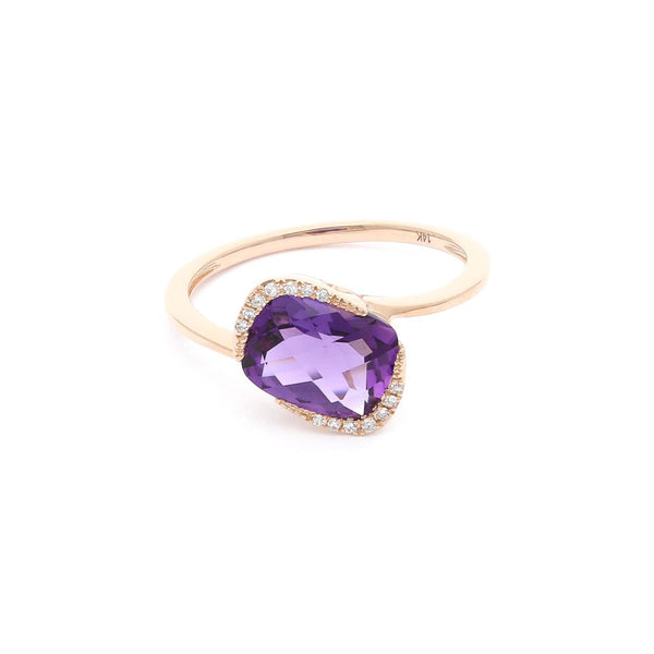 Anillo estilizado con diamante(s) / Amatista(s) en oro rosa 14 kilates.