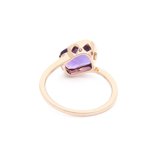 Anillo estilizado con diamante(s) / Amatista(s) en oro rosa 14 kilates.