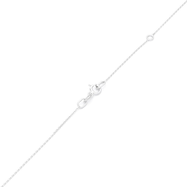 Gargantilla eslabón cruzado y dije diseño especial con diamantes y zafiro en oro blanco 14 kilates.