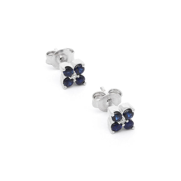 Aretes diseño especial con diamantes y zafiros en oro blanco 14 kialtes.
