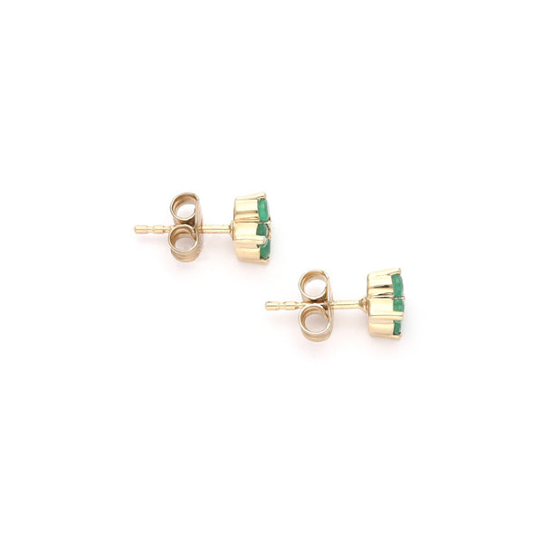 Aretes diseño especial con diamantes y esmeraldas en oro amarillo 14 kilates.