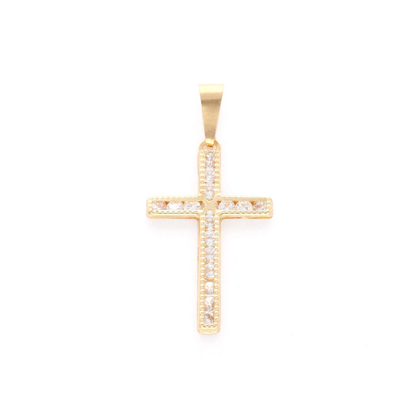 Cruz diseño especial con sintéticos en oro amarillo 14 kilates.