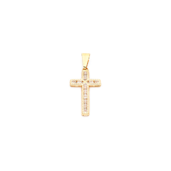 Cruz diseño especial con sintéticos en oro amarillo 14 kilates.