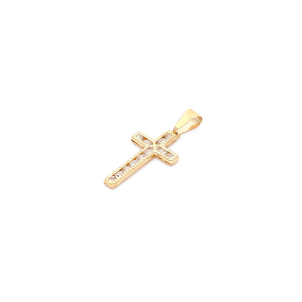 Cruz diseño especial con sintéticos en oro amarillo 14 kilates.
