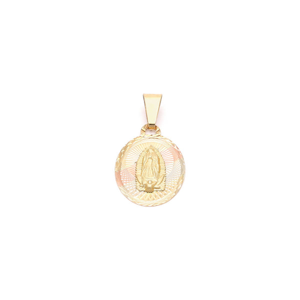 Medalla diseño especial motivo virgen de Guadalupe en oro amarillo 14 kilates.